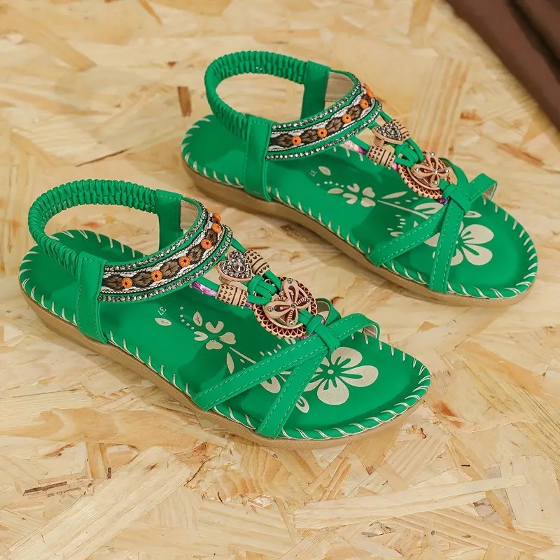 👣Women's rhinestone butterfly flat sandals, bohemian style open toe elastic summer sandals