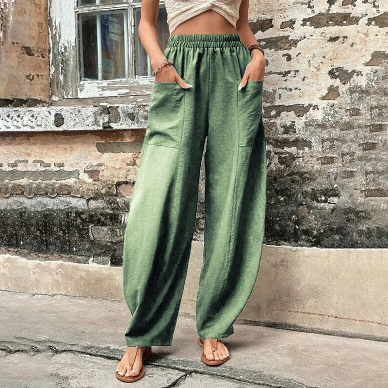 Solid Pocket Loose Casual Pants