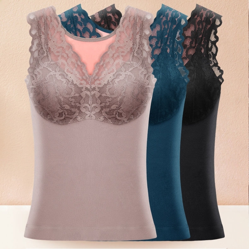 Winter Lady Thermal Lace Built-In Bra Vest Undershirt