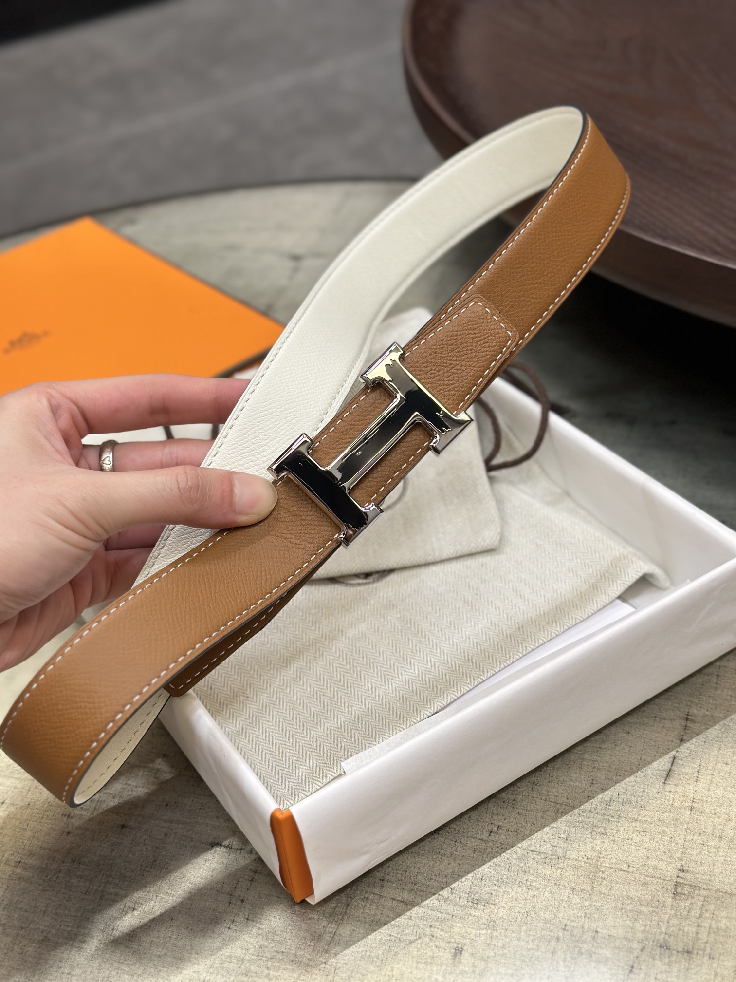 Hermès epsom double-faced calfskin belt 3.2CM wide