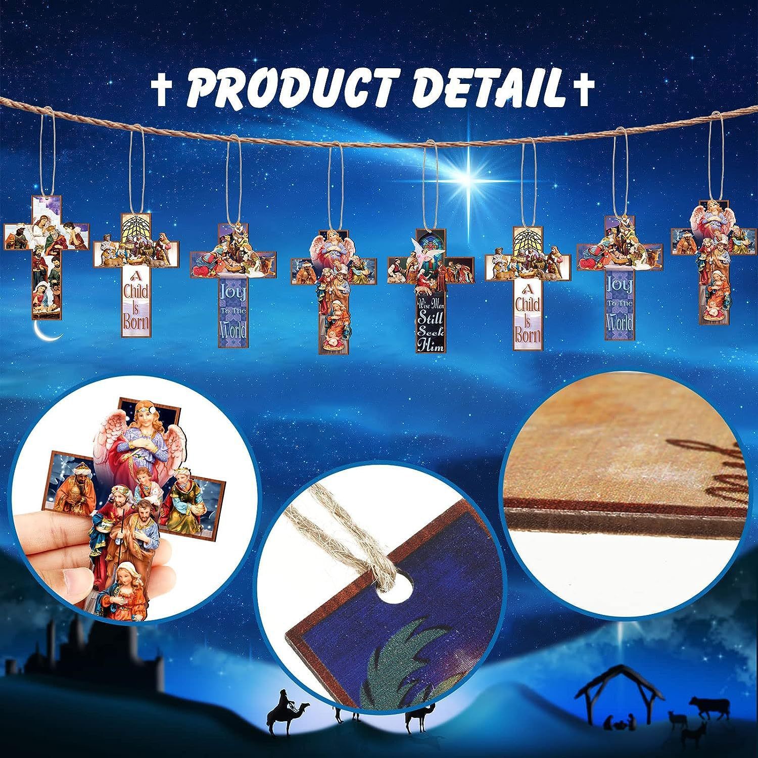 🔥ON SALE🔥Holy Night Nativity Hanging Wooden Cross Ornaments