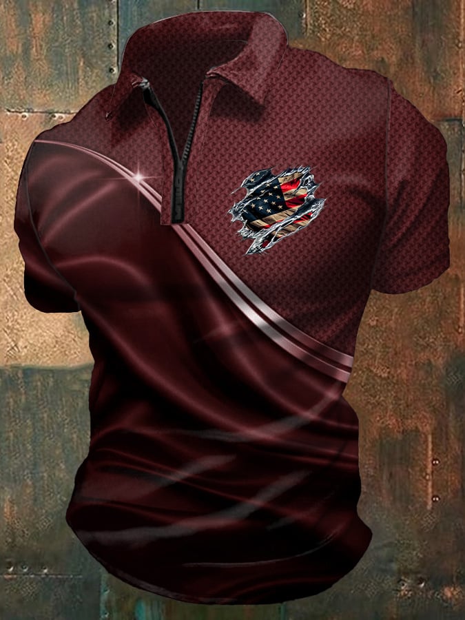 Men's Casual Independence Day Flag Print Polo Shirt