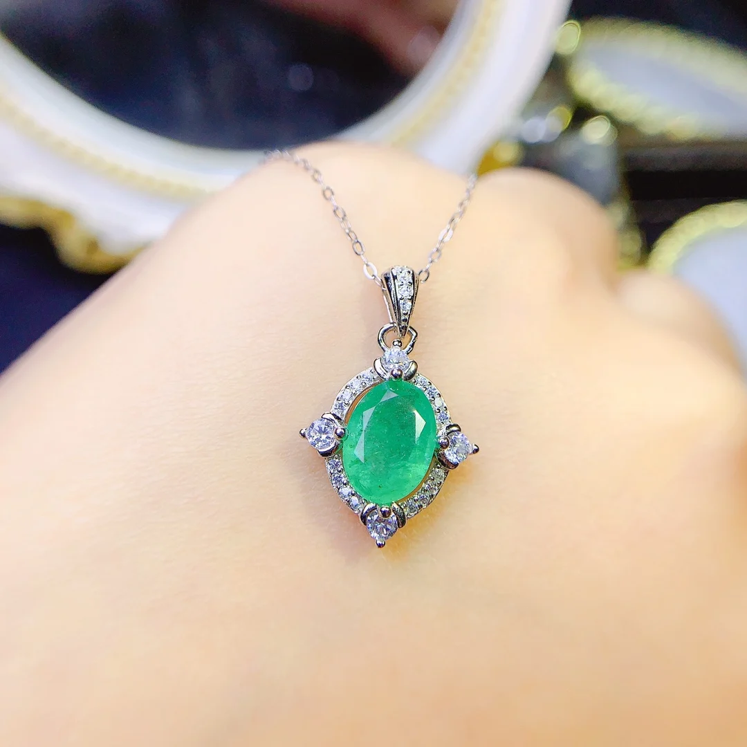 Natural Emerald Pendant 925 Sterling Silver Luxury Women's Necklace 925 Sterling Silver Jewelry Certified Gems free shipping