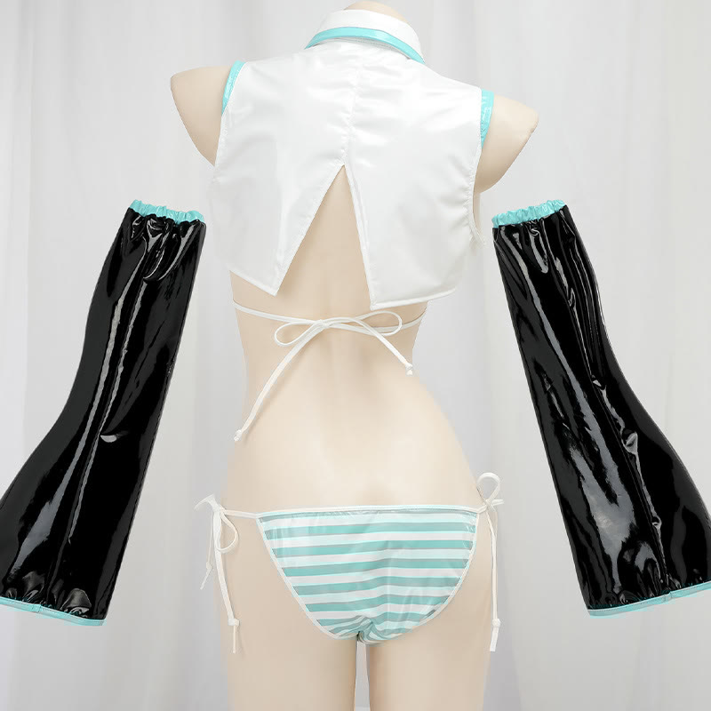 Stripe Bikini Tie Top Lingerie Set