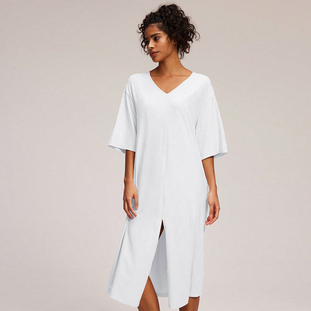 Women Clothing V neck Half Sleeve Dress Summer Simplicity Casual Homewear Night Dress