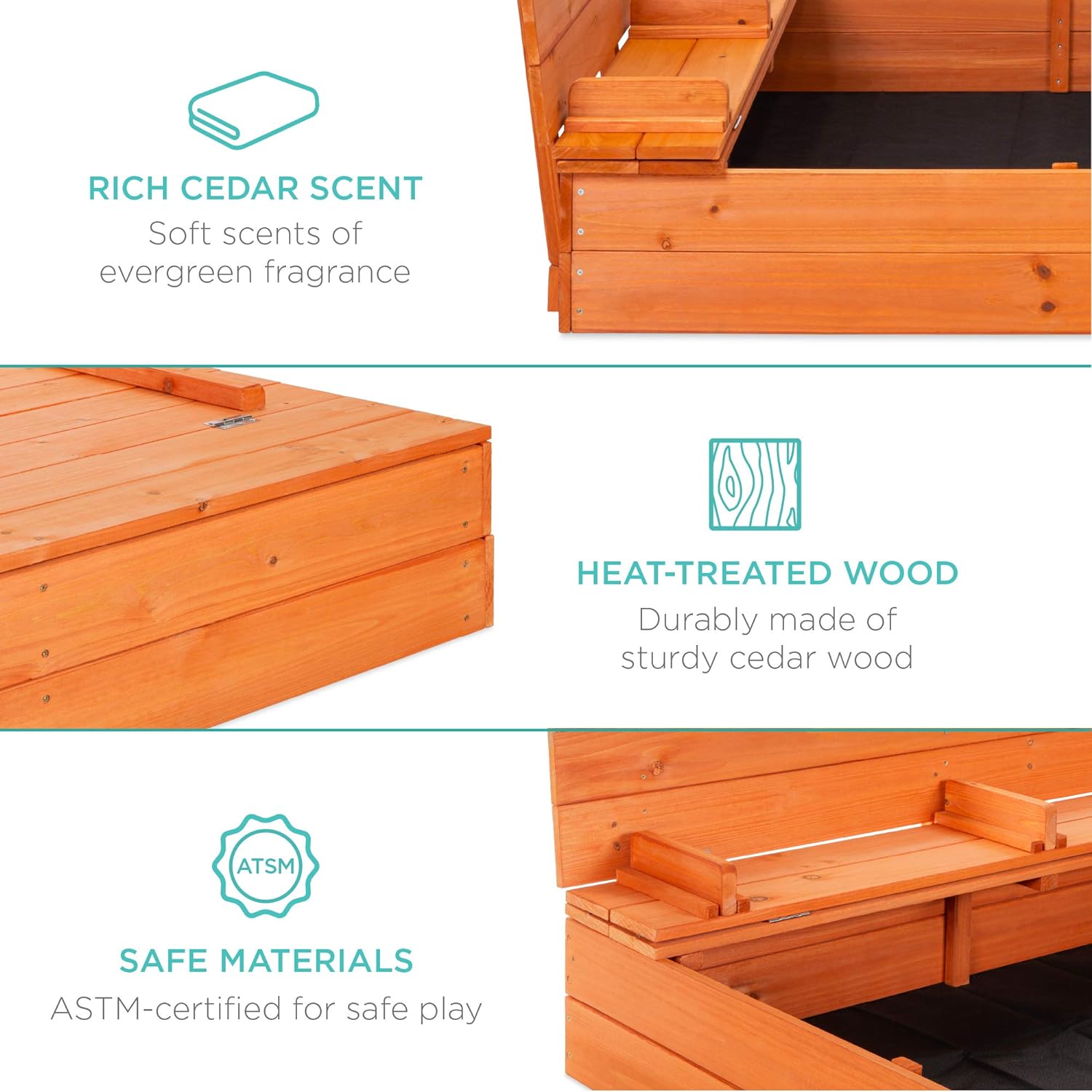 Best Choice Products 47x47in Kids Large Wooden Sandbox for Backyard