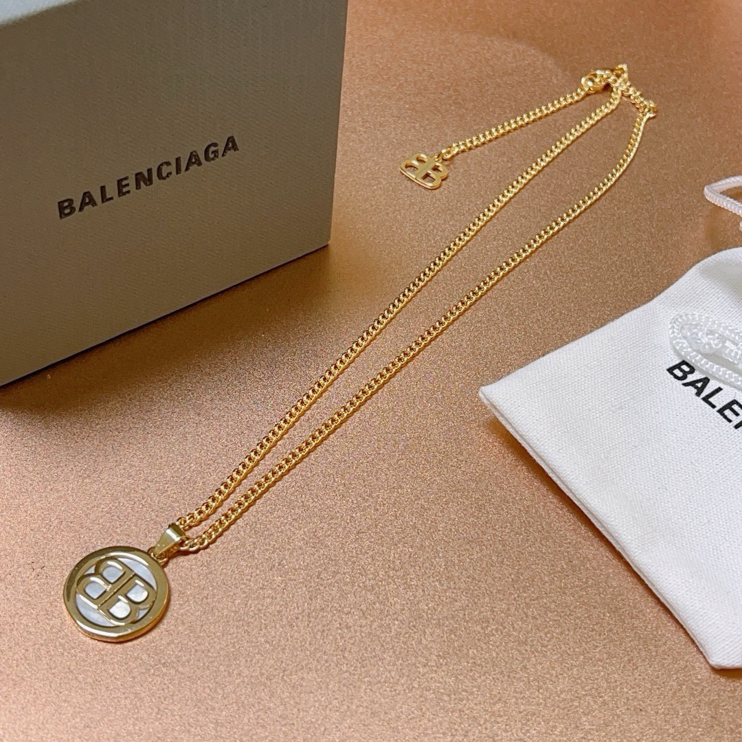 Balenciaga BB Round Brand Chain Necklace