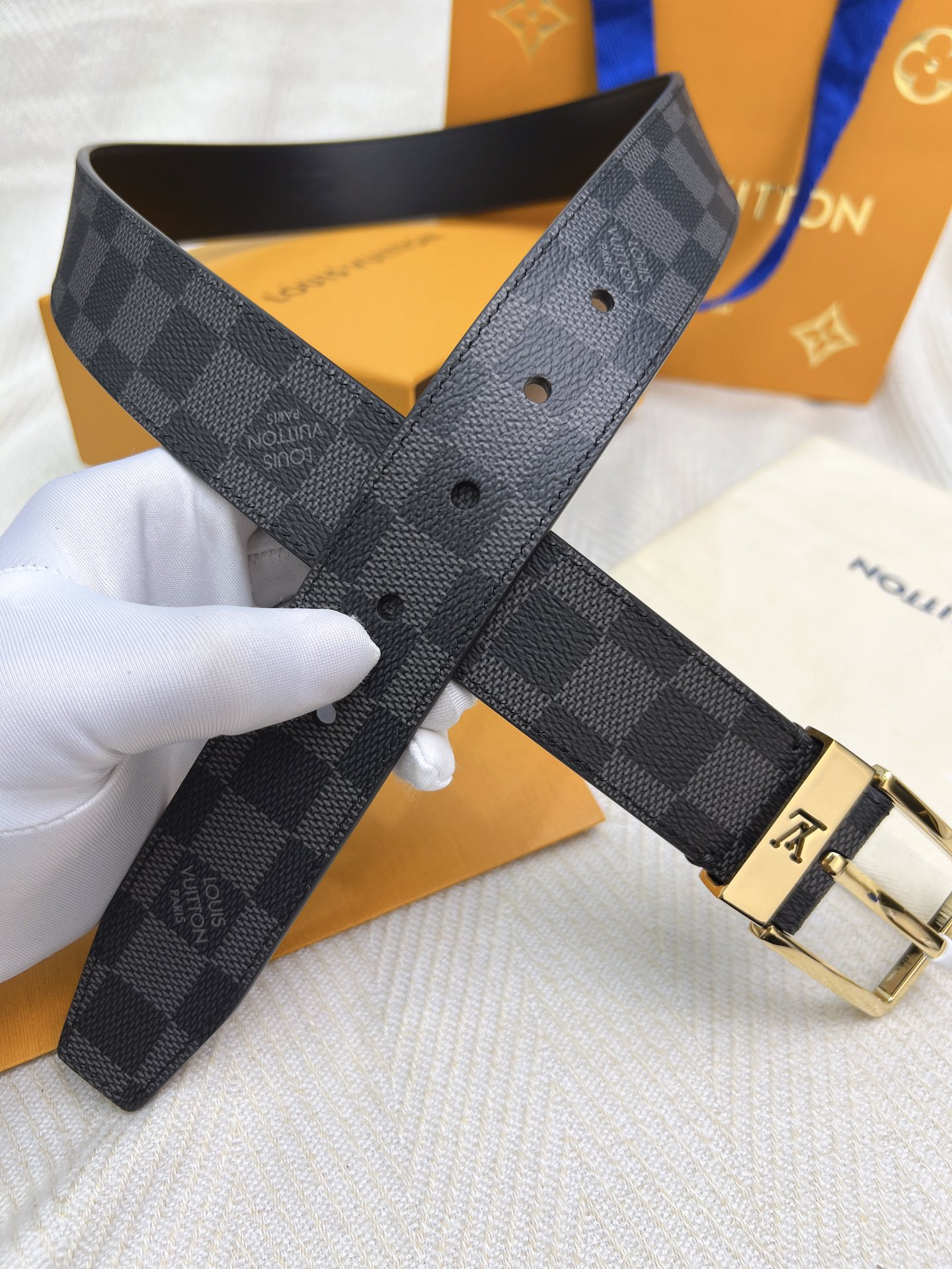 Louis Vuitton Plaid Monogram Double-Sided Men's Belt, 3.5cm Width