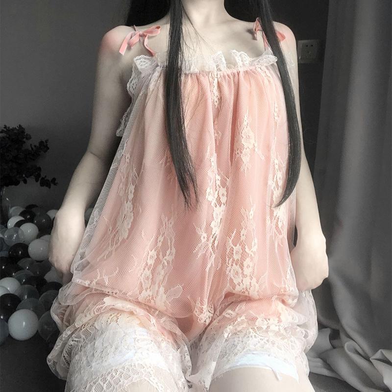 Lace Mesh Slip Dress Nightdress Stockings Lingerie