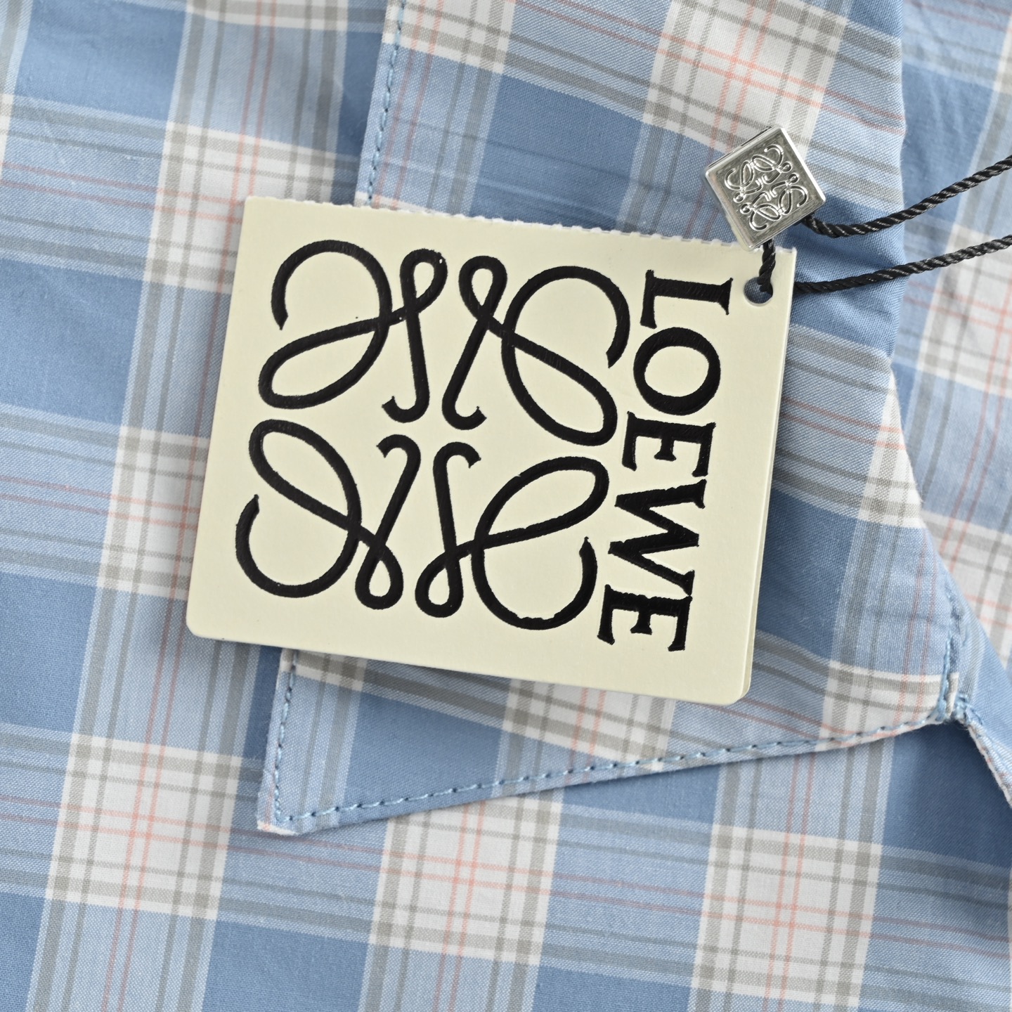 Loewe 25ss blue check short-sleeved shirt with embroidered logo