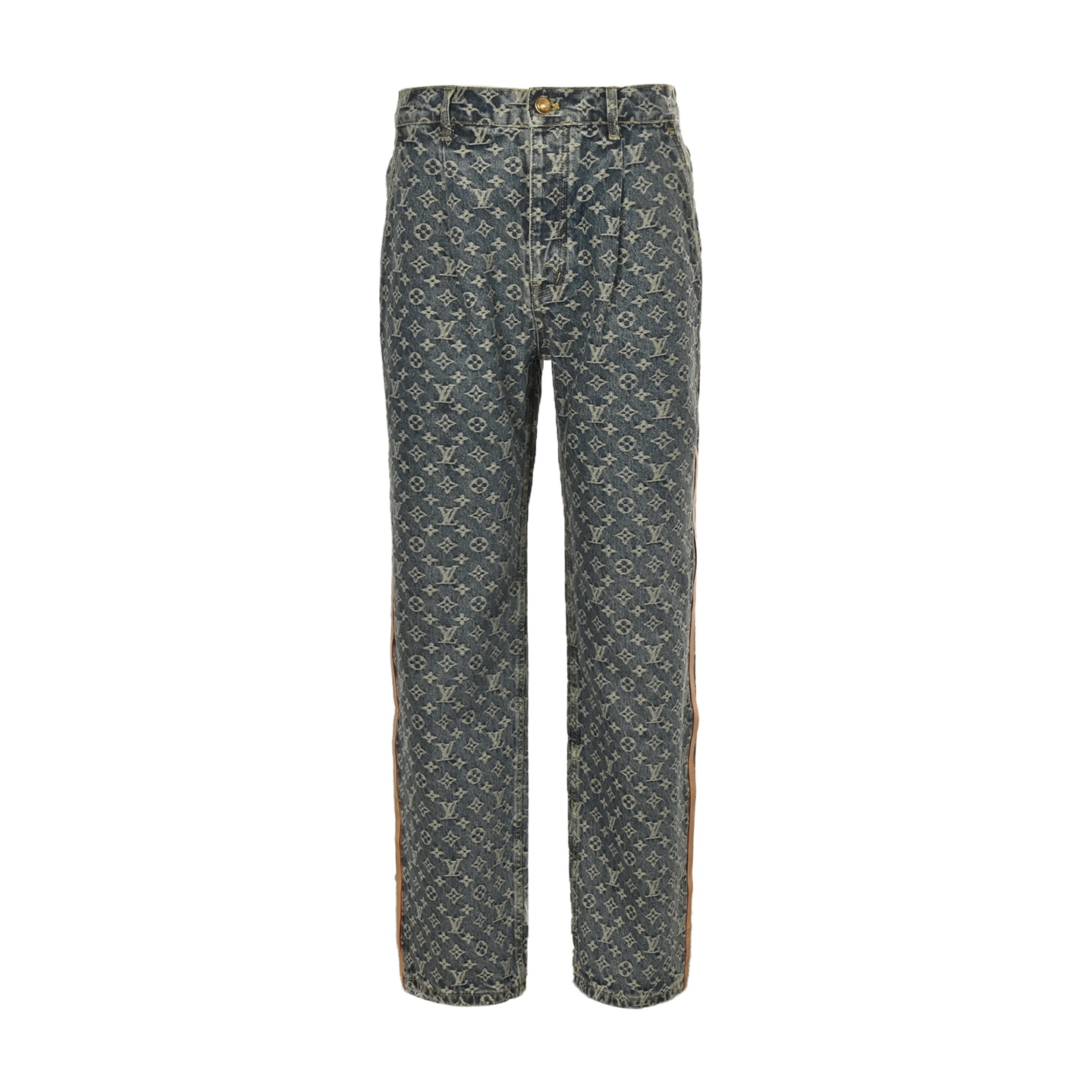 Louis Vuitton 25ss leather trim jacquard all over print jeans
