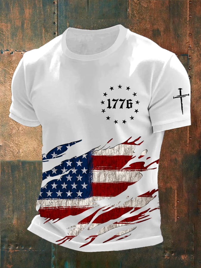 Men's Independence Day Cross Printed Casual T-Shirt