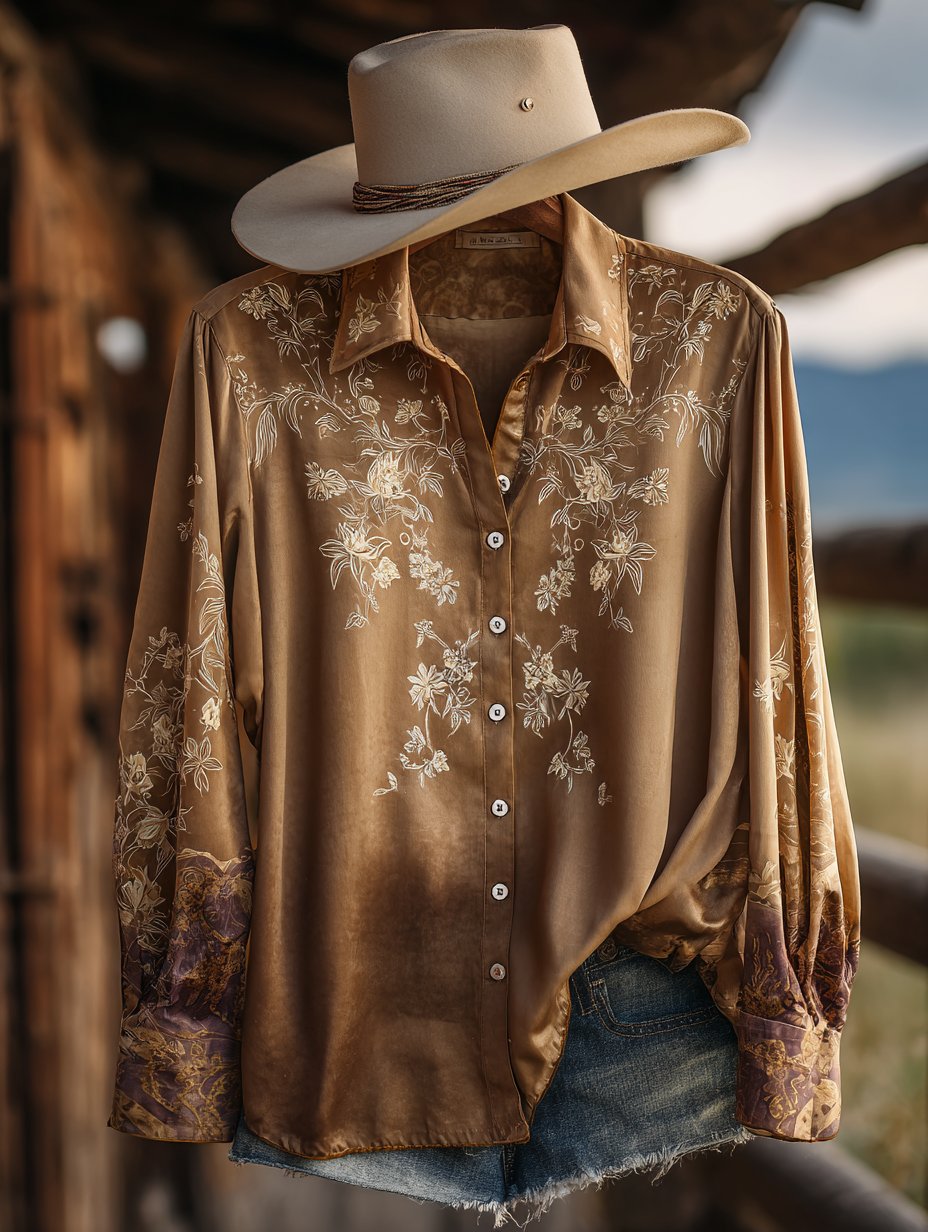 Women's Vintage Floral Western Long Sleeve Shirt