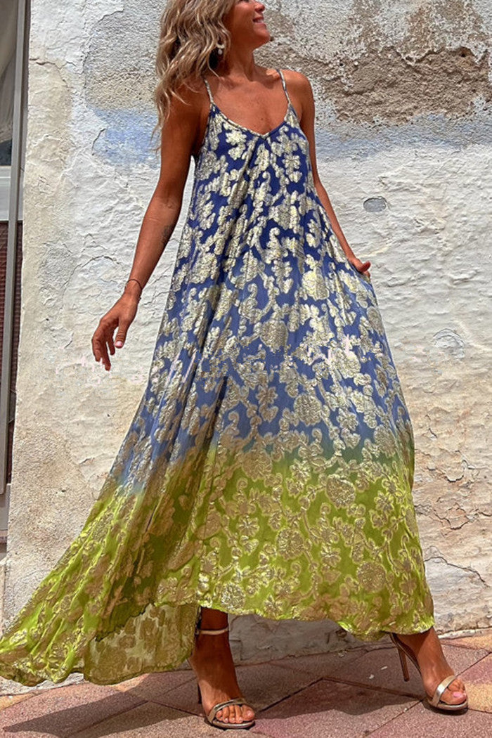 Fashion Printed Loose Big Hem Strap Dress For Women