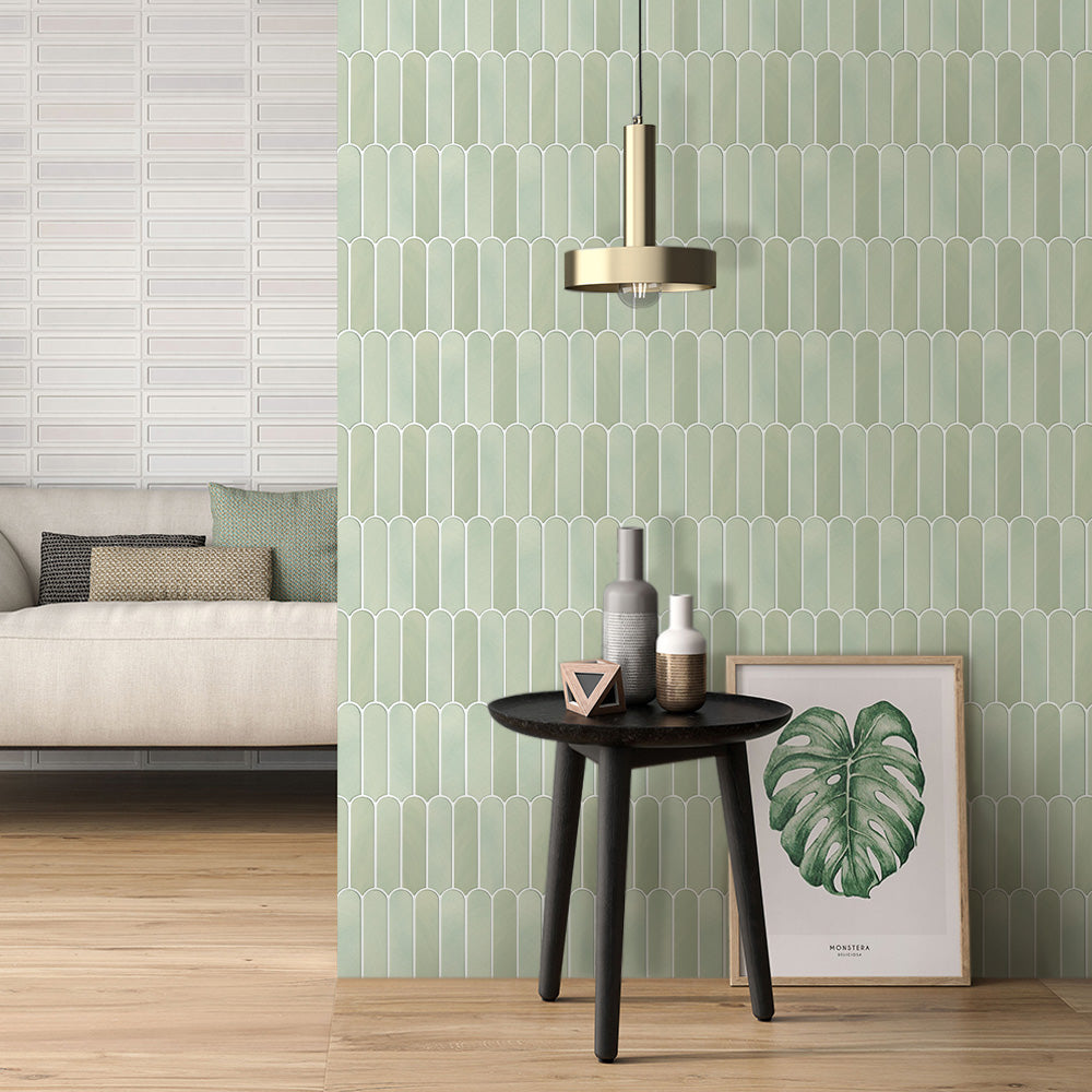 3D Light Olive Green Fish Scale Peel and Stick Wall Tile