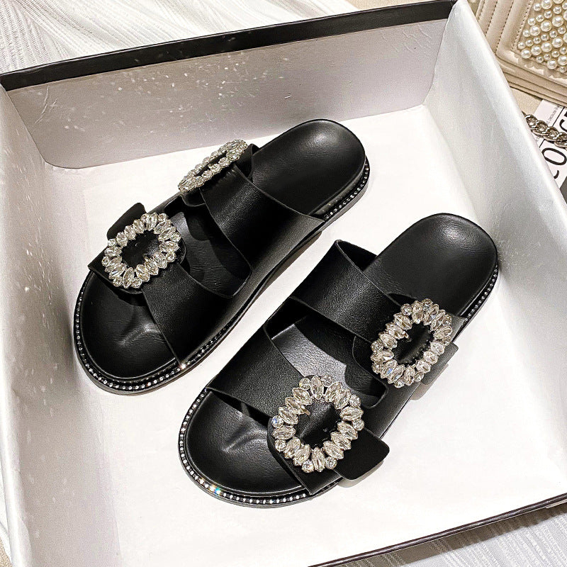 Buckle Rhinestone Beach Sandals