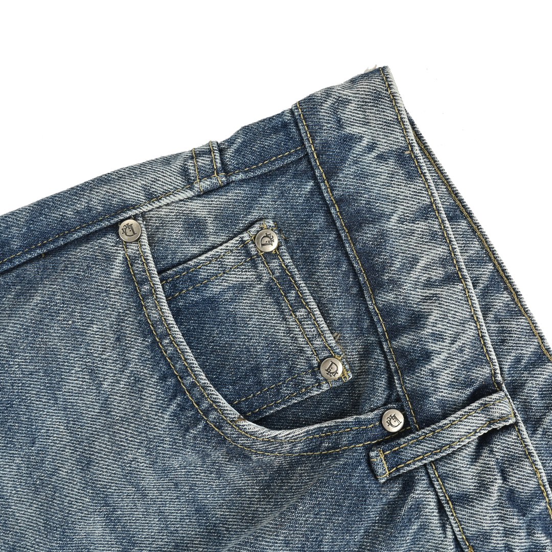 Dior 24Fw floral embroidered lettering washed jeans