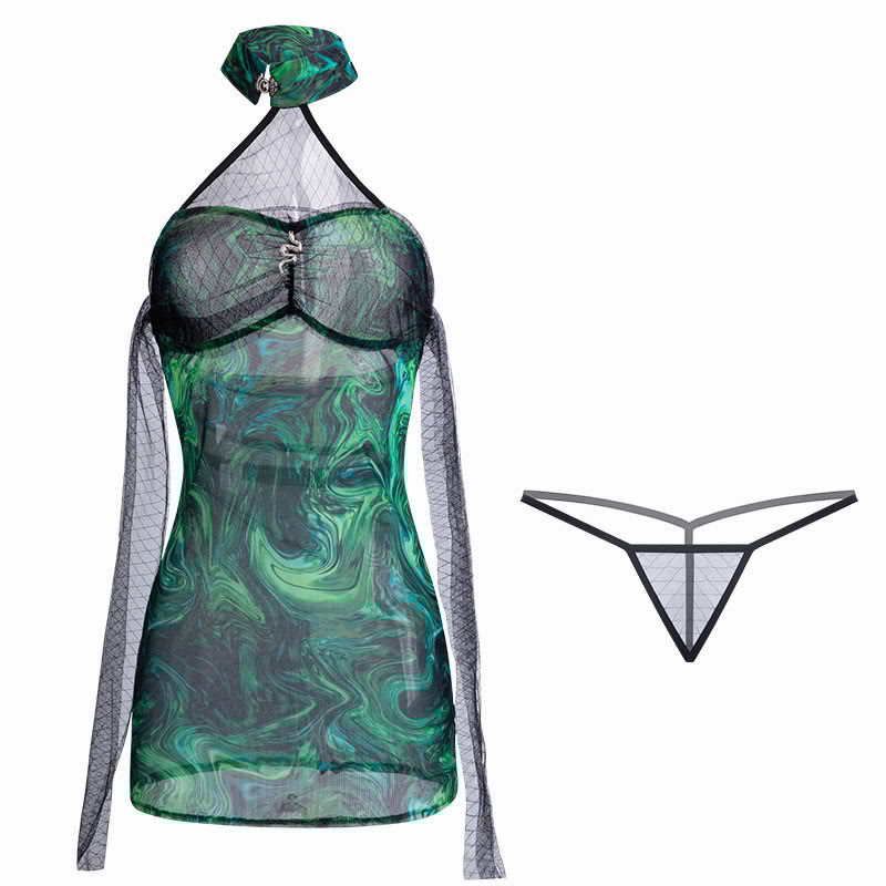 Vintage Snake Decor Halter Slim Cheongsam Lingerie