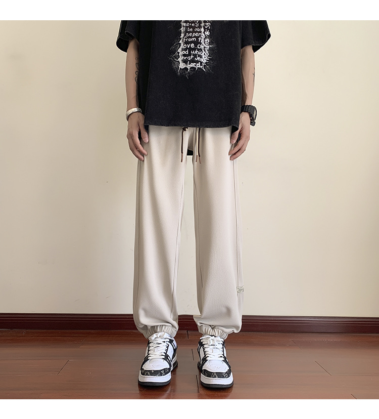 Beige Waffle pants Loose nine-cent hip panty size