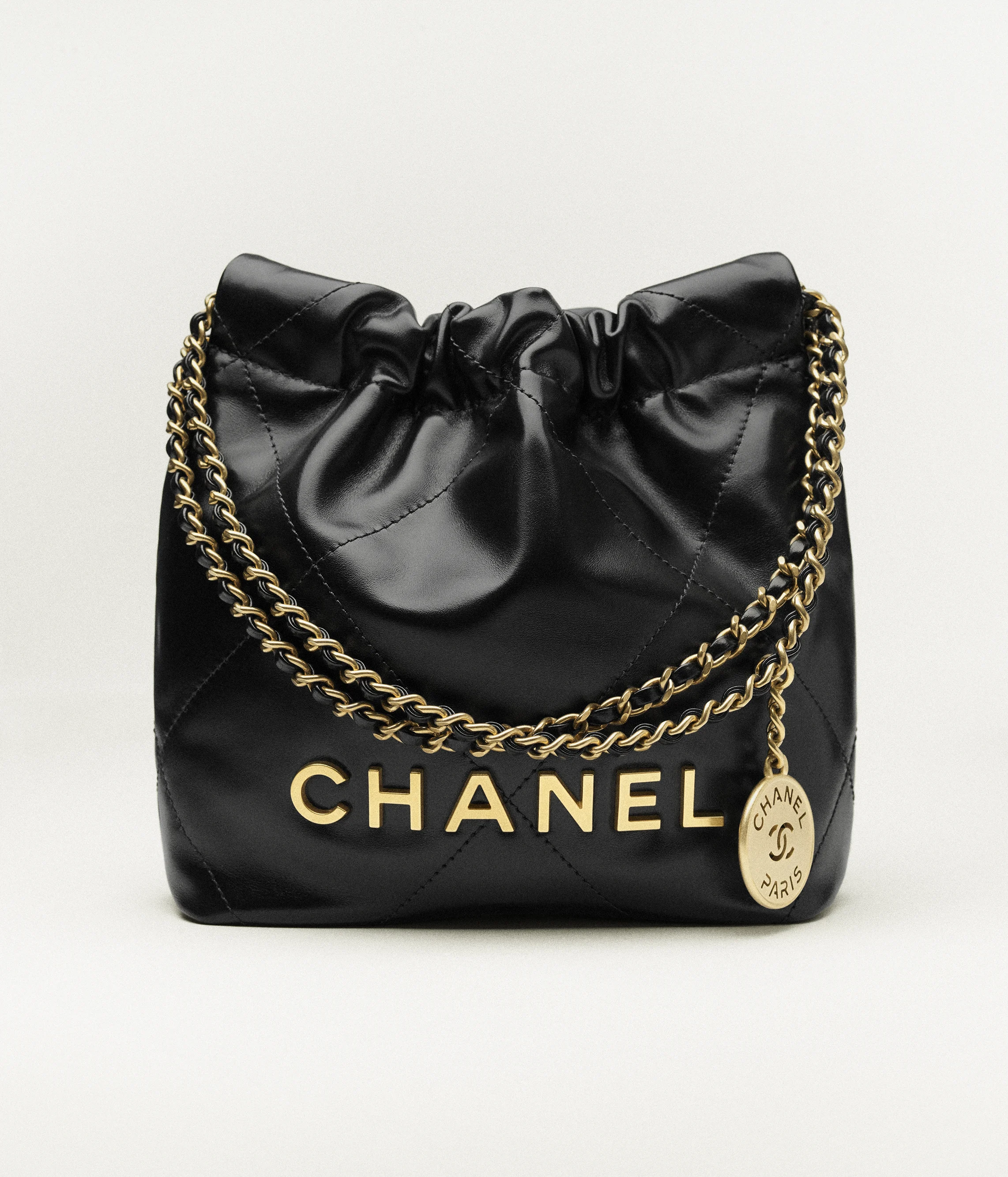 CHANEL 22 Mini Handbag Shiny Calfskin & Gold-Tone Metal Black AS3980-B19059-94305