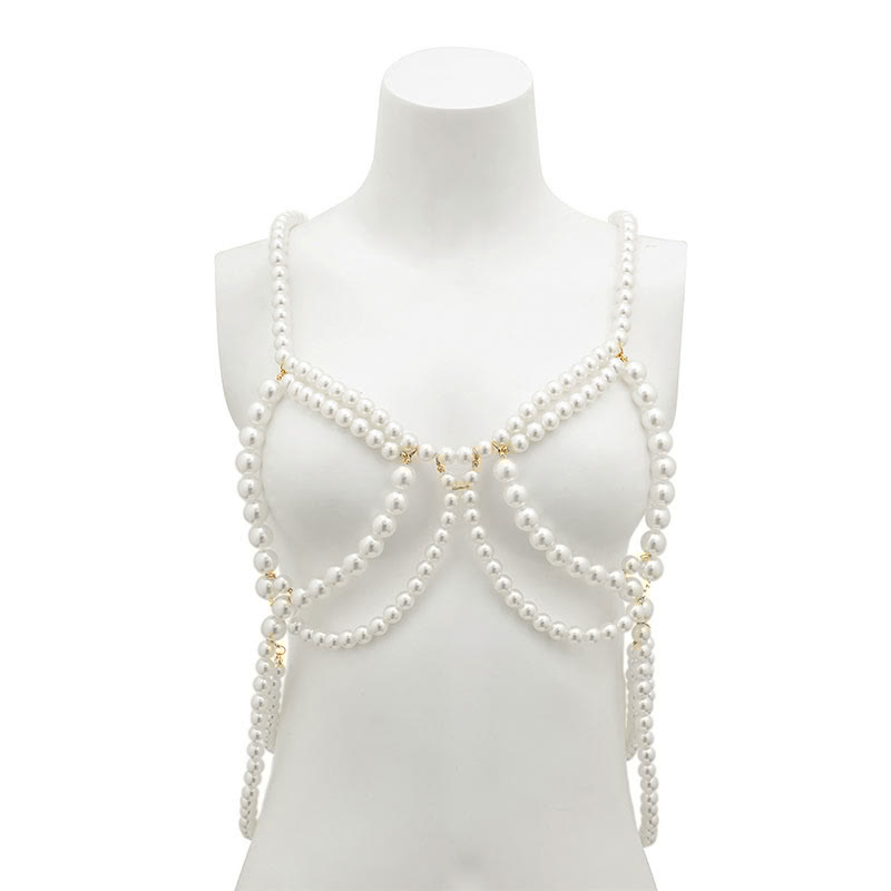 Hollow out See-through Pearl String Slit Lingerie Dress