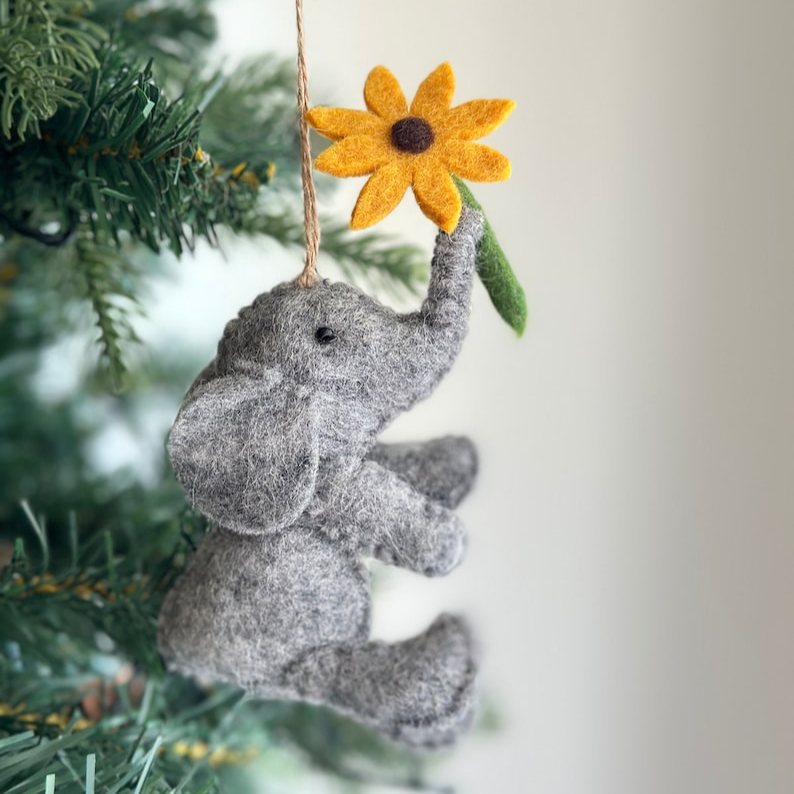 Elephant Ornament, Felt Elephant Christmas Ornament, Felt Christmas Ornament, Kids Christmas Ornament, Safari Animal Decor, Safari Ornament