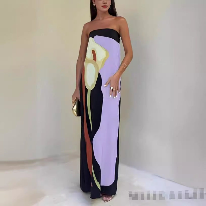 Women's Casual Fashion Avocado Print Tube Top Dress