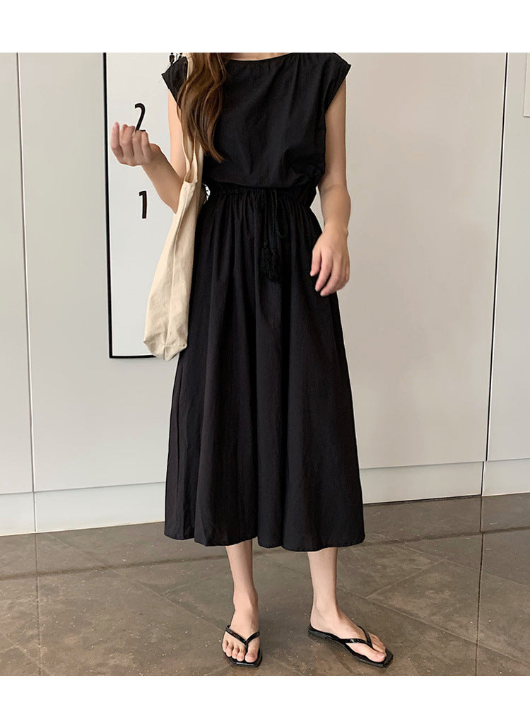 Retro Dress Women Summer Gentle Elegant Can Waist Trimming Loose plus Size Cotton Linen Large Swing Dress