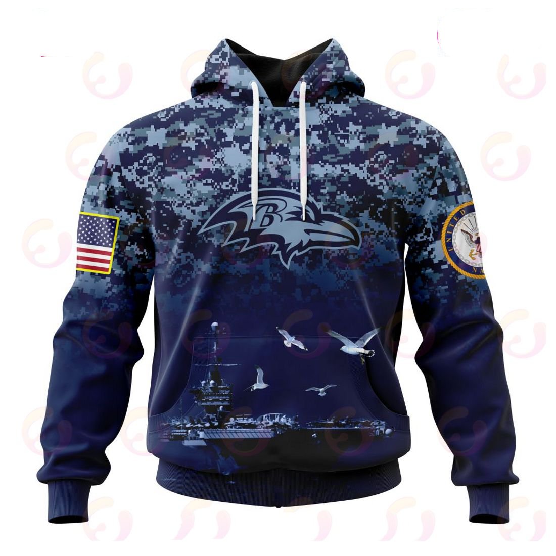 BALTIMORE RAVENS 3D HOODIE HONOR US NAVY VETERANS