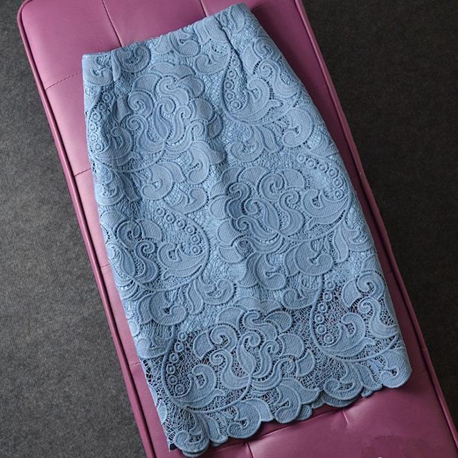 Vintage Lace Flower Long Pencil Skirt