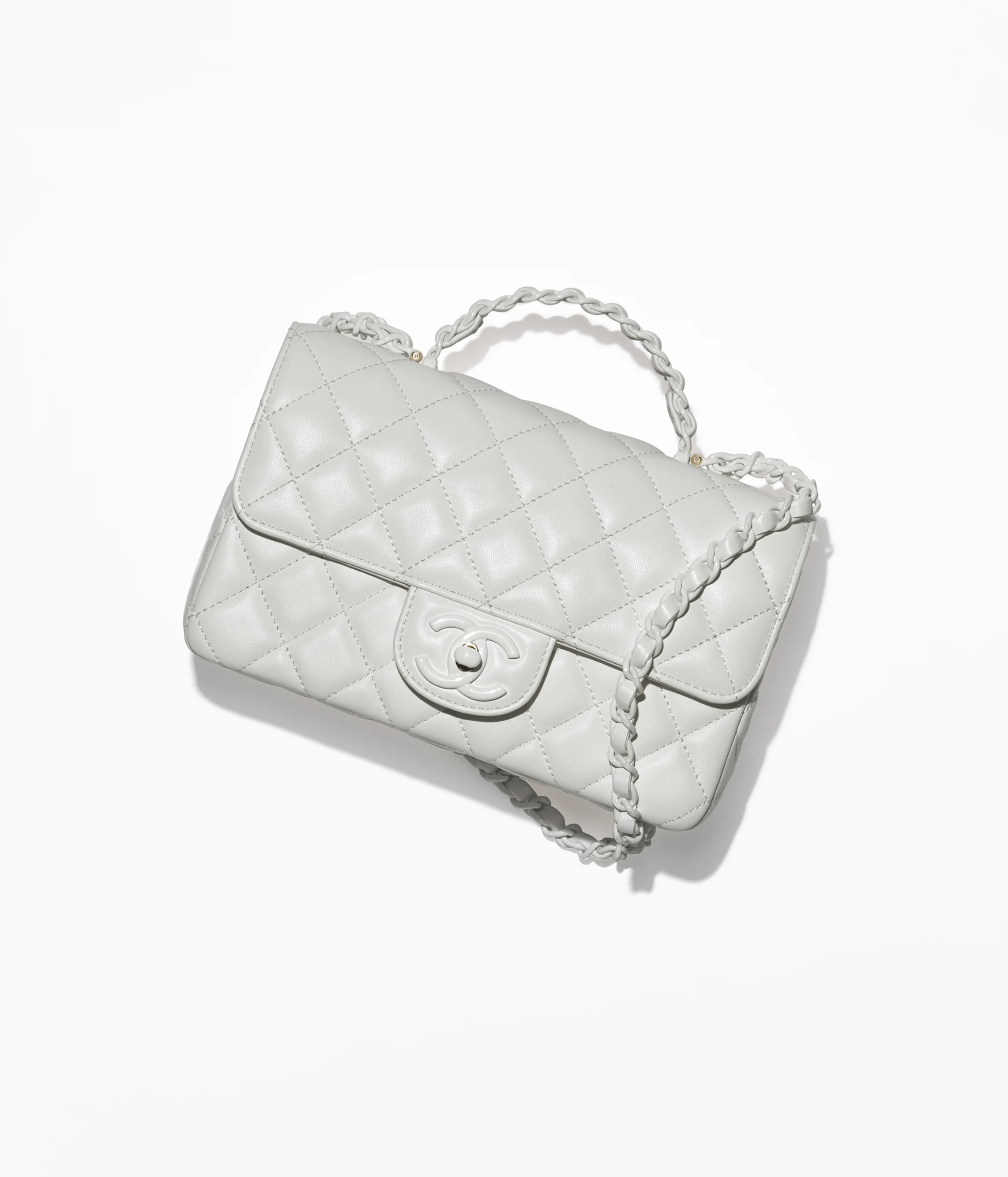 Chanel Mini Flap Bag with Top Handle Lambskin & Lacquered Metal Light Gray AS5243-B18687-NAAUH
