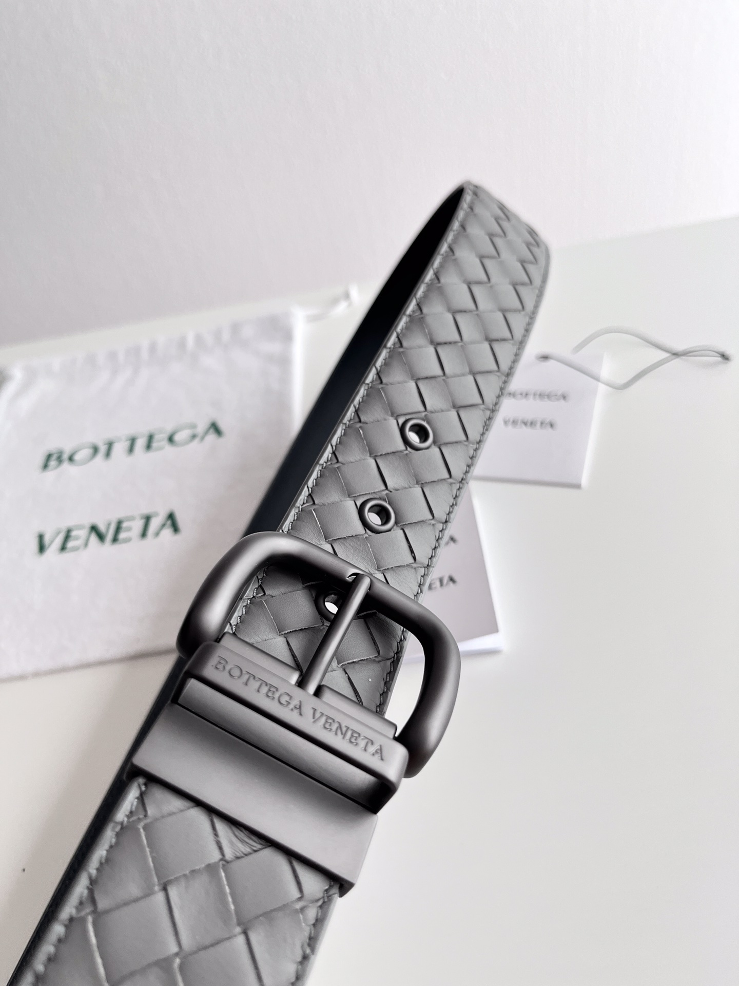 Bottega Veneta frosted pin buckle woven cowhide double-sided belt 4.0cm wide