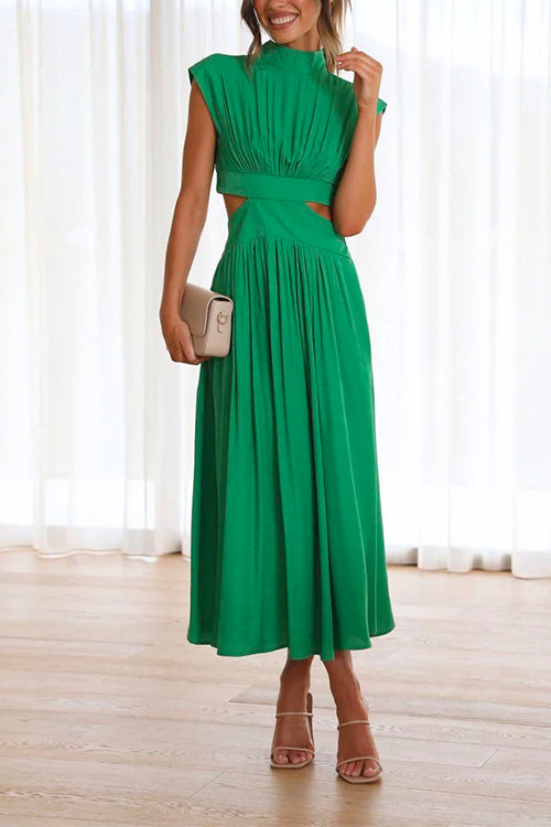 Heididress Solid Mockneck Cut Out Maxi A-line Swing Dress
