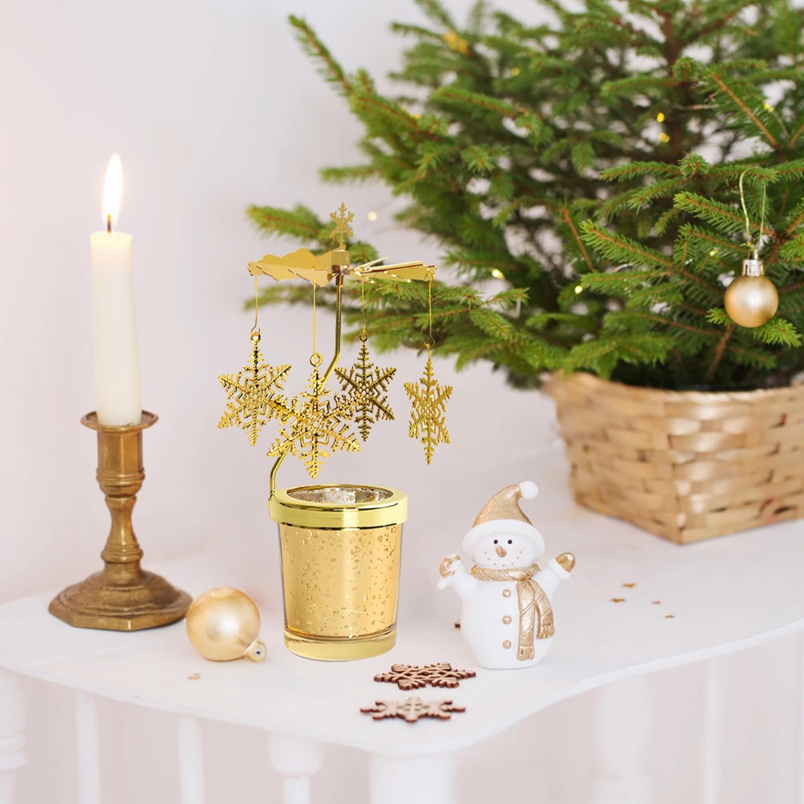 🔥ON SALE🔥2Pcs Rotating Christmas Snowflake Candle Holder