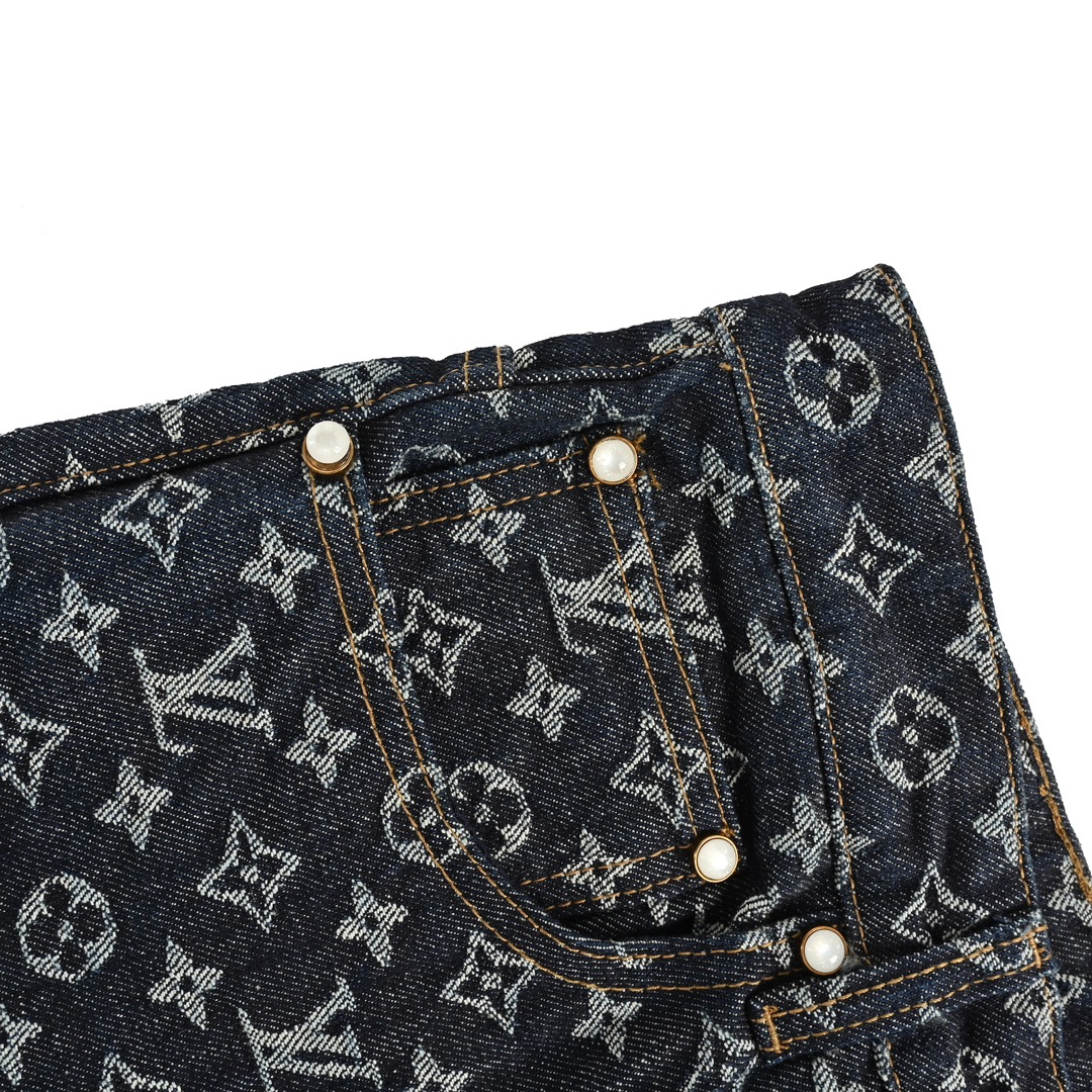 Louis Vuitton 24Fw Heavy Printed Jacquard Pearl Button Straight Jeans
