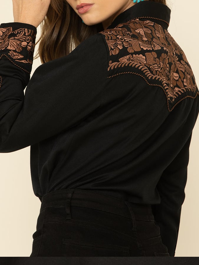 Women's Vintage Western Art Print Casual Shirt