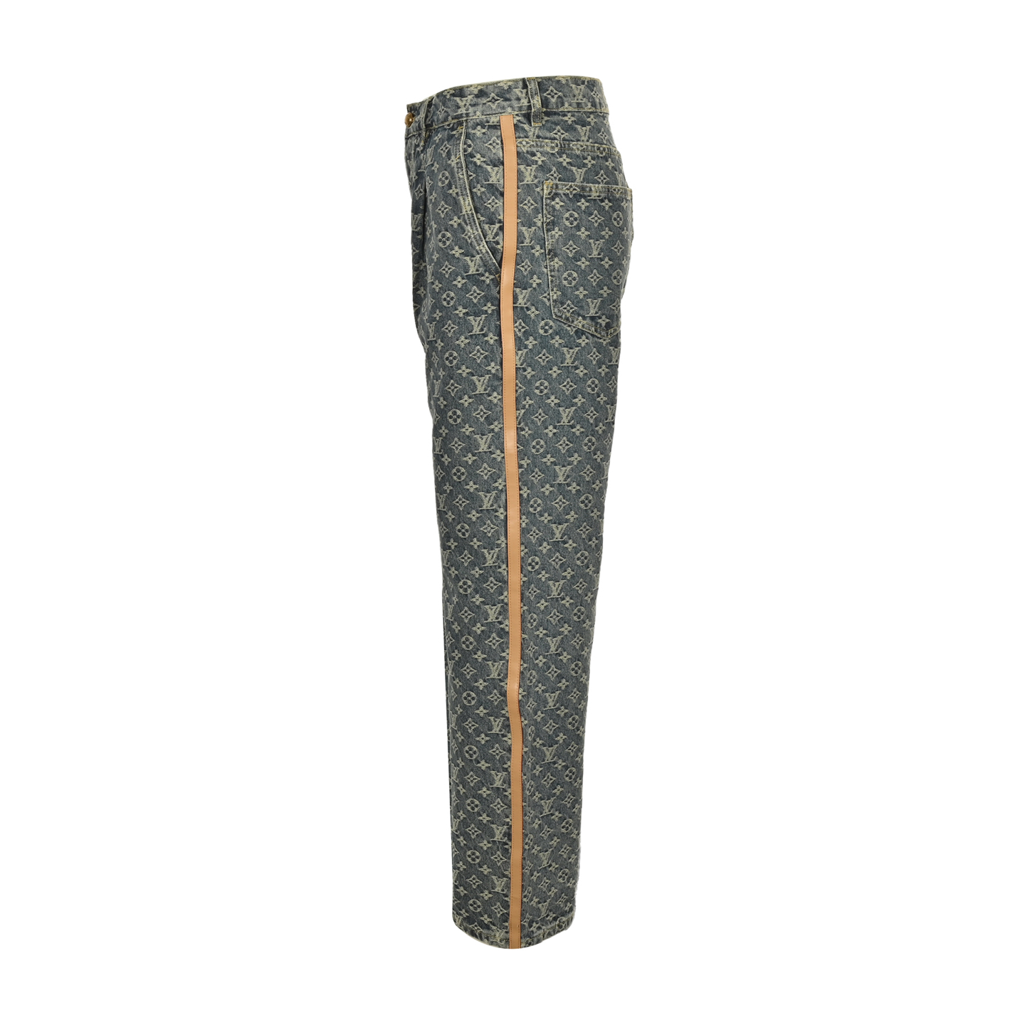 Louis Vuitton 25ss leather trim jacquard all over print jeans