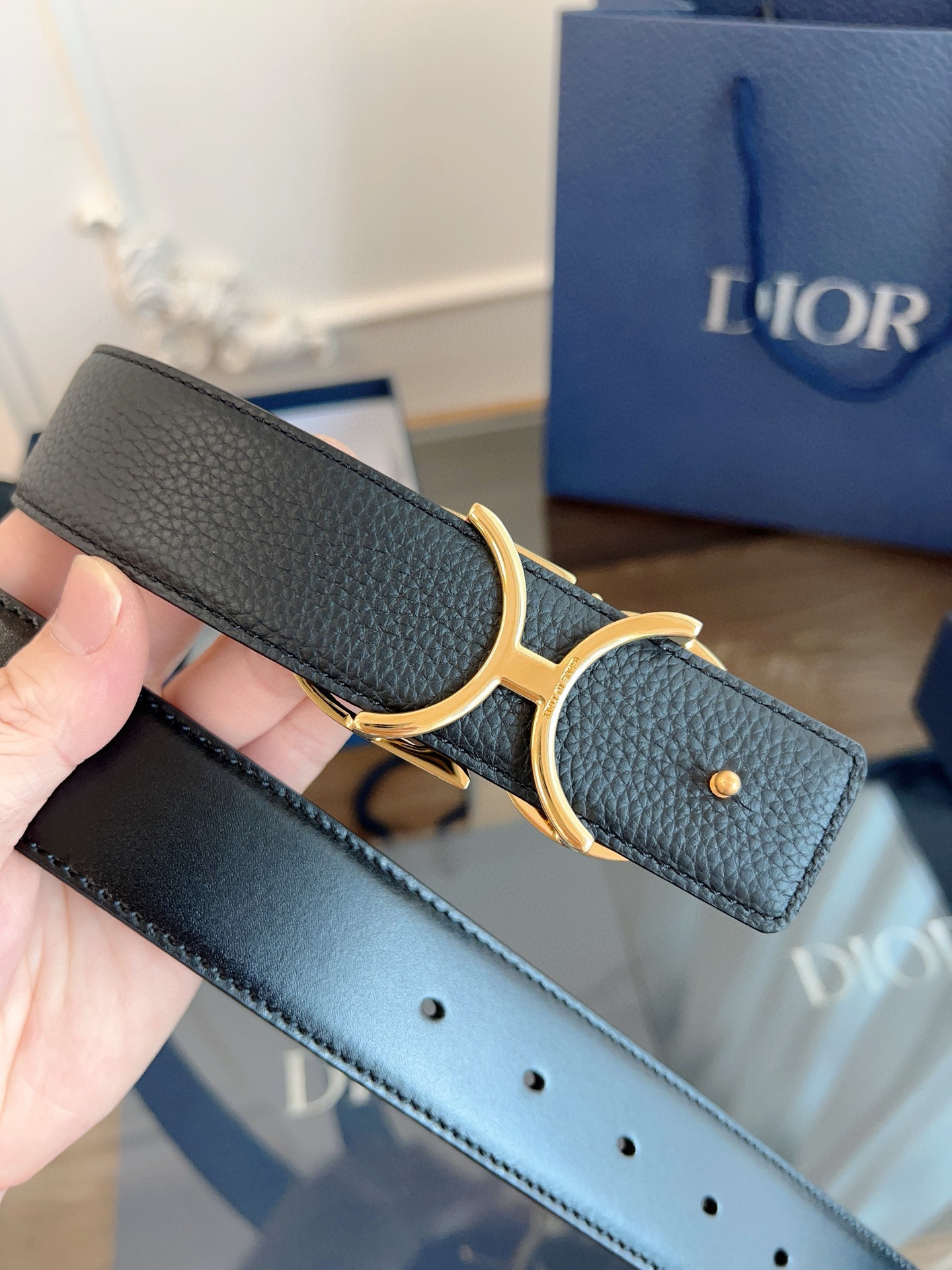 Dior shiny black leather belt width 3.5cm