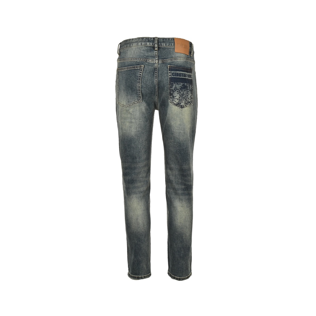 Dior 24Fw denim jeans with tree man embroidery on back pockets