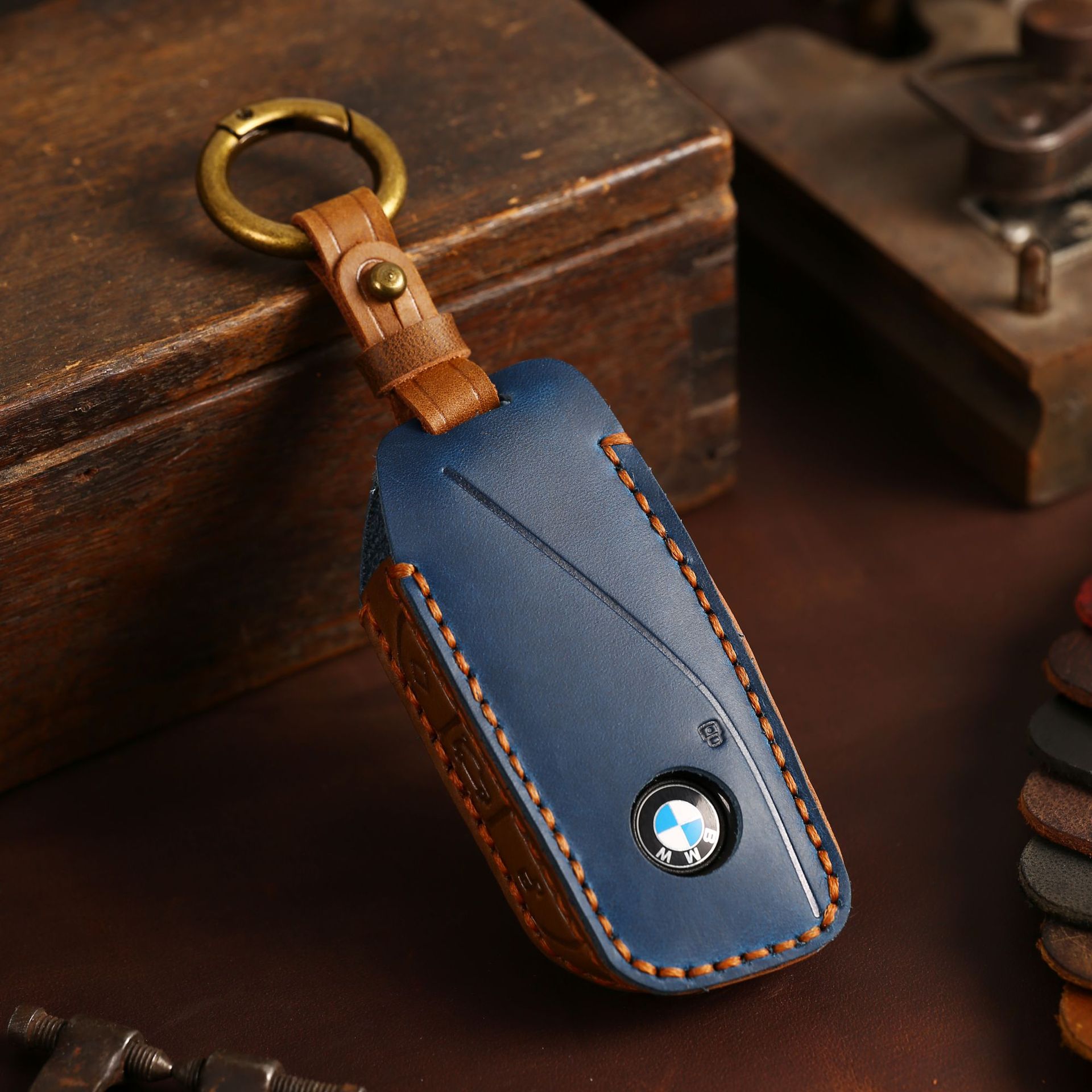 Buttons Genuine Leather Car Key