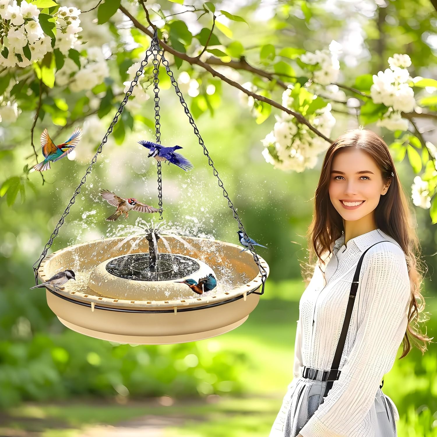 💥ON SALE💥Large Hanging Bird Bath with Solar Fountain
