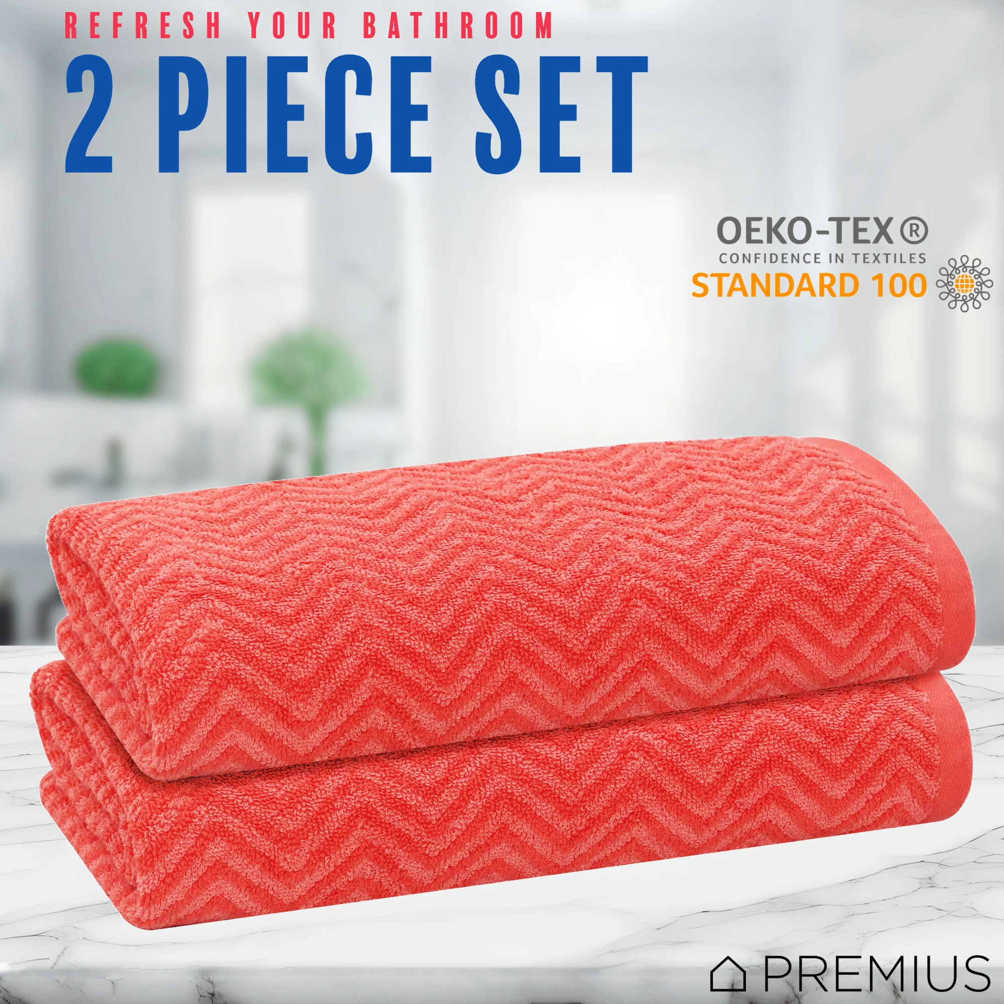 PREMIUS 2 Pack Chevron 100% Cotton Yarn Dyed Bath Sheet Towel, 32x64 Inches