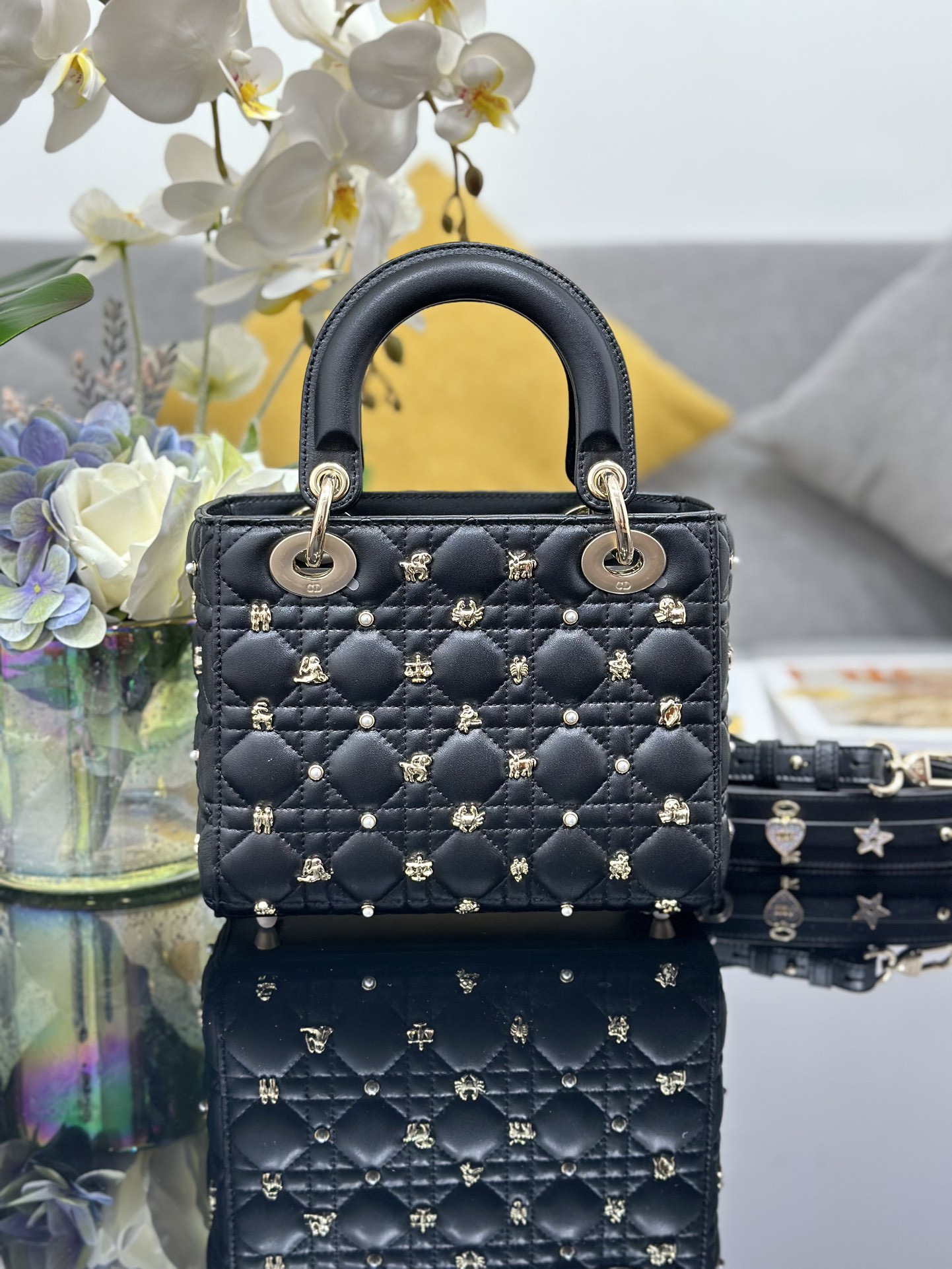 Dior Lady Dior My Four-grid Constellation Stud Black Lady Dior Bag M0538