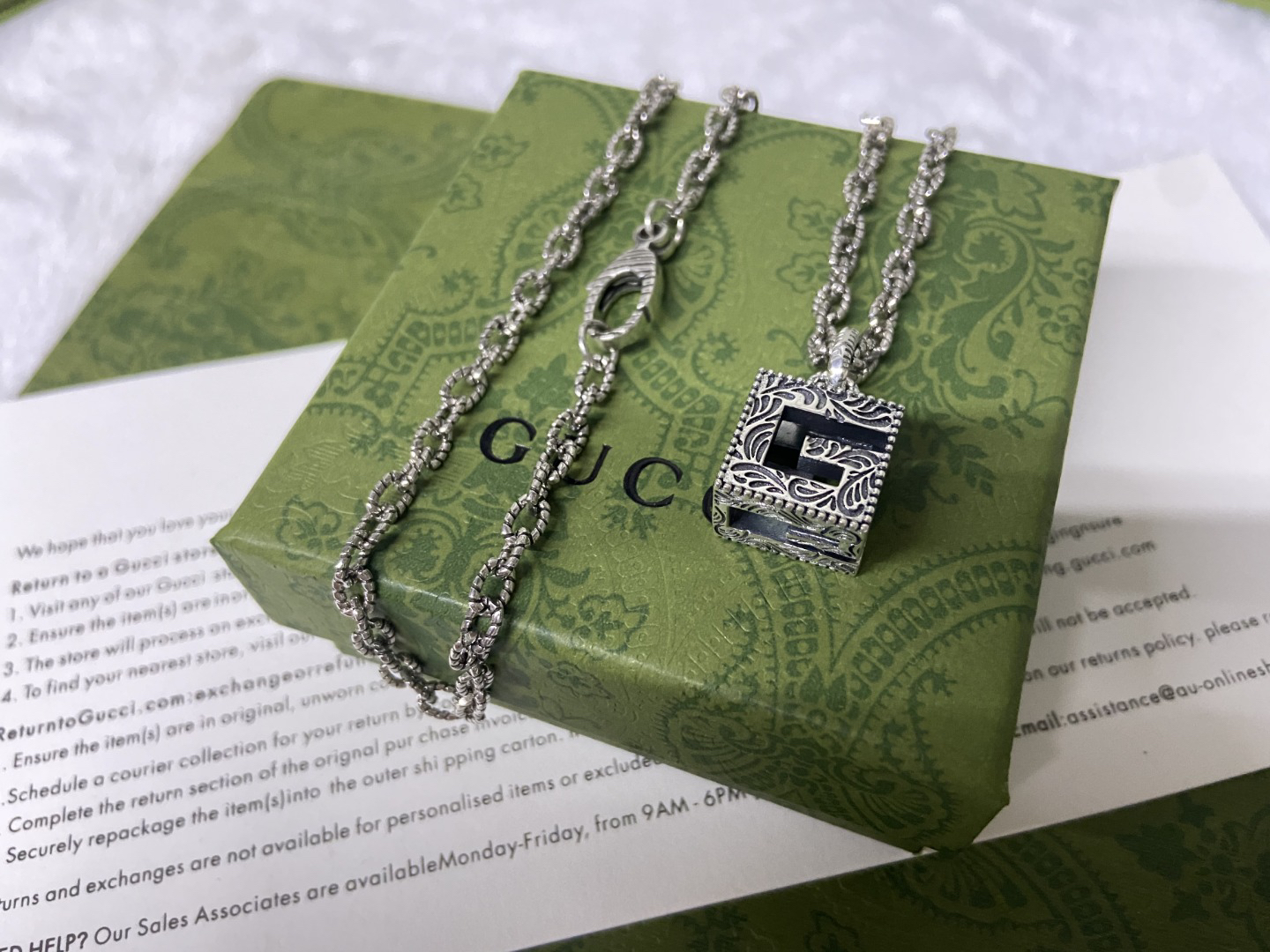 Gucci Braided Chain Textured Square G Necklace