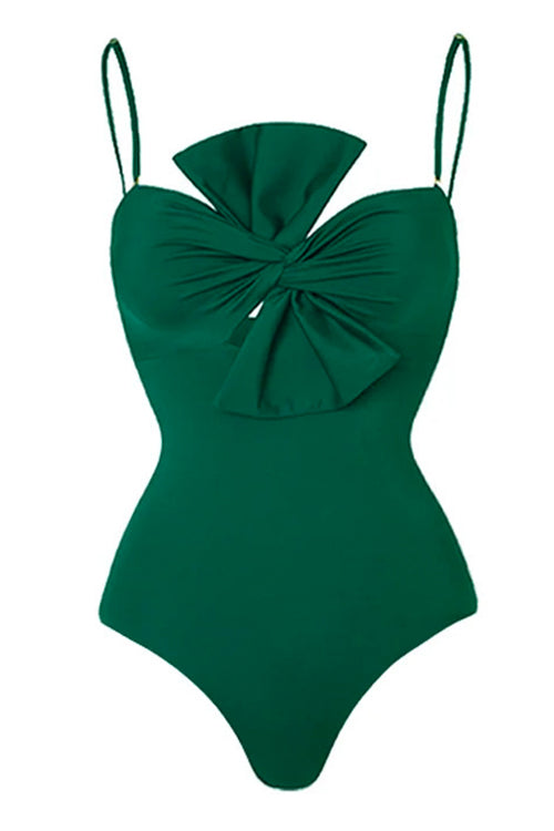 Heididress Bow Front One-piece Swimsuit and Printed Wrap Cover Up Skirt Set