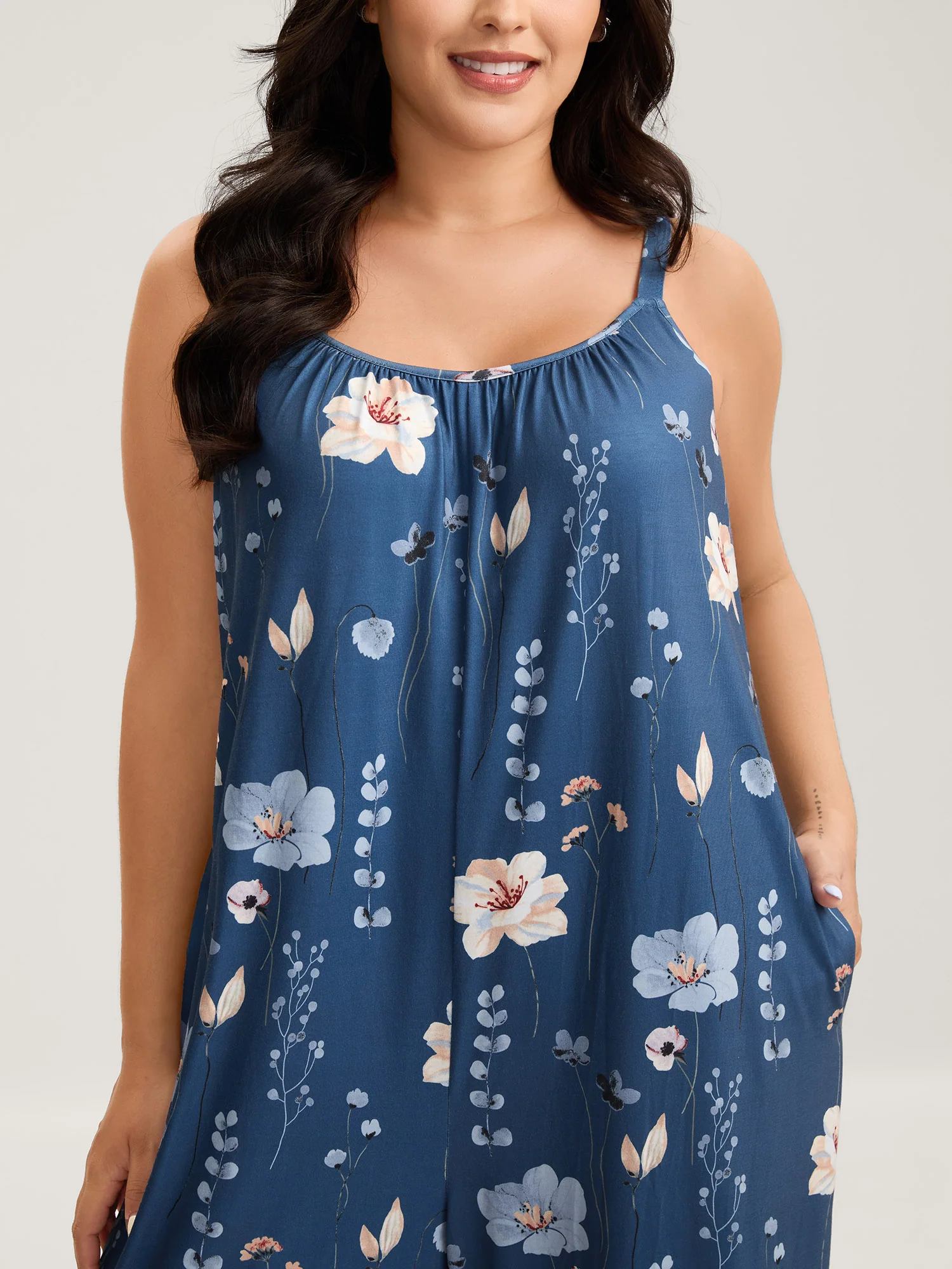 Stretchy Lined Floral Print Cami Jumpsuit