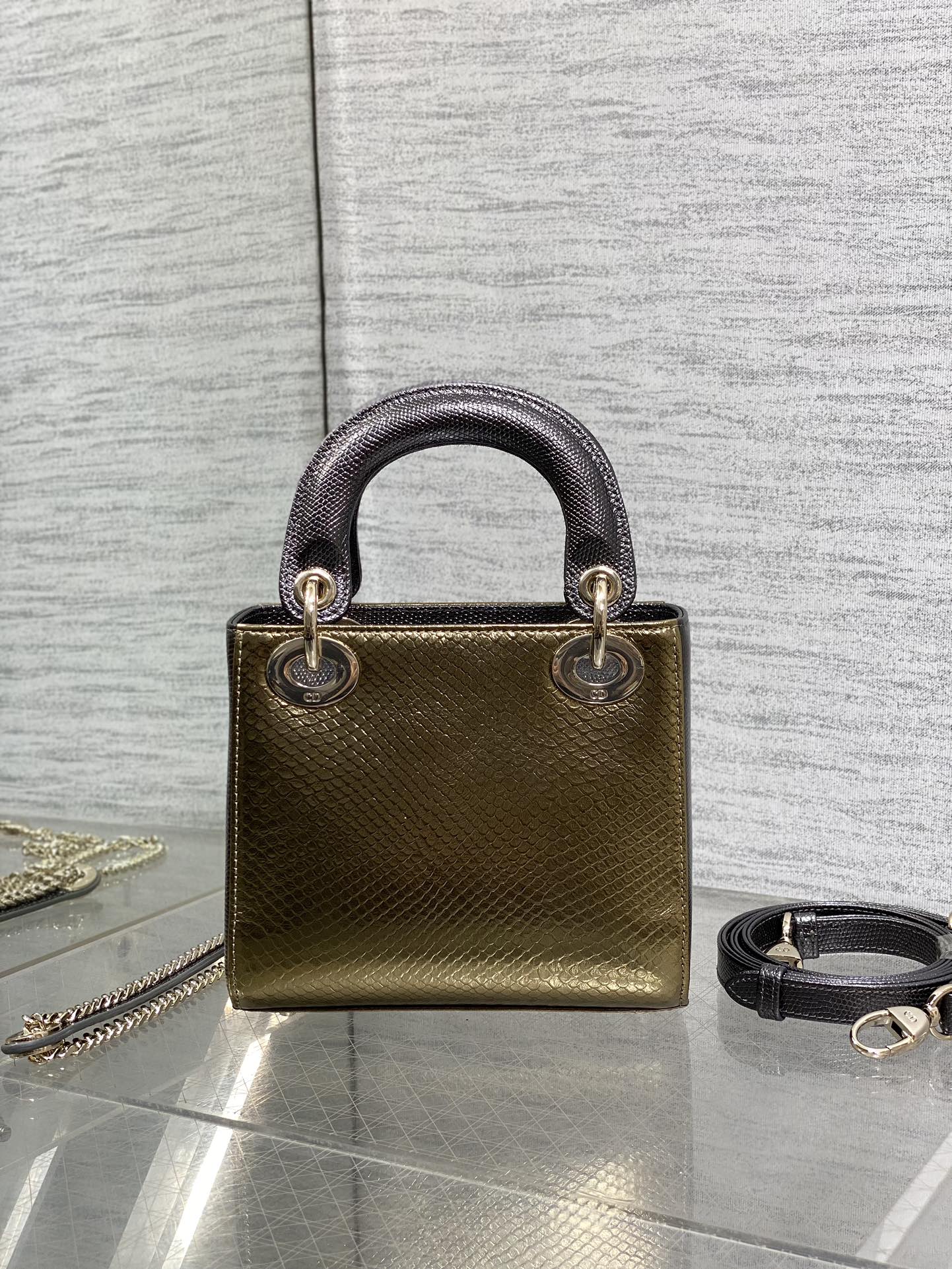 Dior Lady three-grid rare snakeskin Princess Diana bag