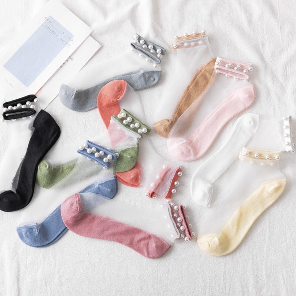 ( Last Day Promotions-50% OFF) Pearl Transparent Socks-Free Size Fit ALL Ldies and Girls