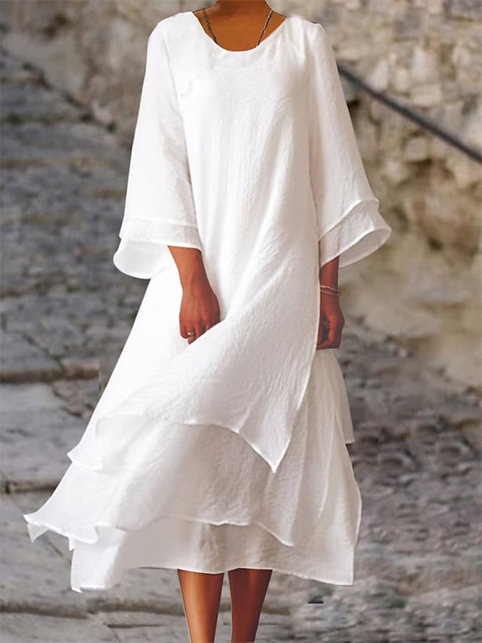 Cotton Contrasting Double Layer Vintage Dress