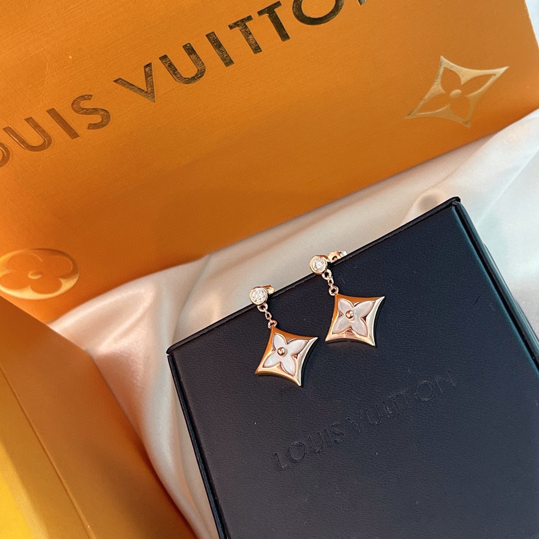 Louis Vuitton Monogram Floral White Shell Earrings
